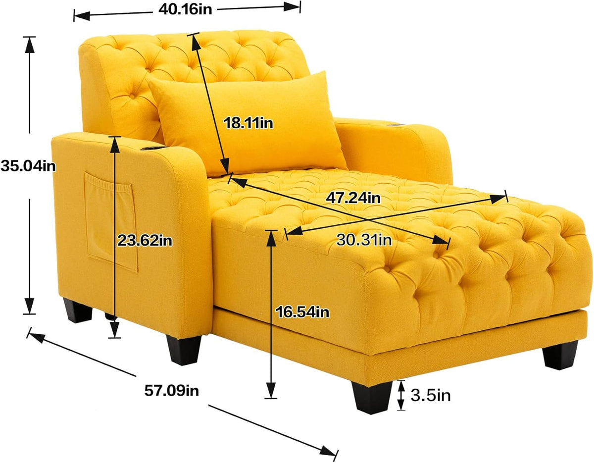 Yellow Button Tufted Single Sofa Bed with Pillow A289