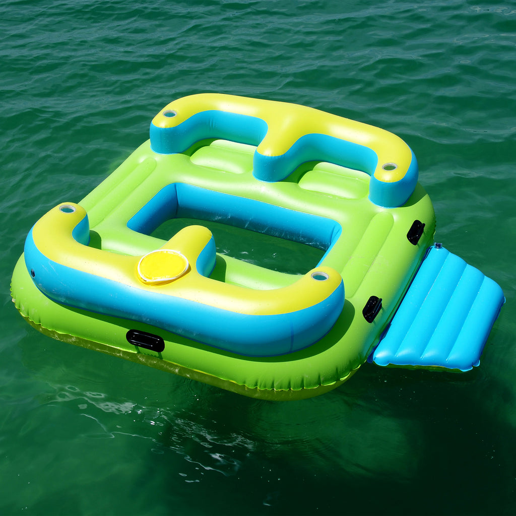 Inflatable Floating Island Lounge Raft with Cup Holders and Coolers - 4 Person R4301
