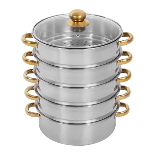 5 Tier Stainless Steel Steamer Pot with Glass Lid (28CM) K225