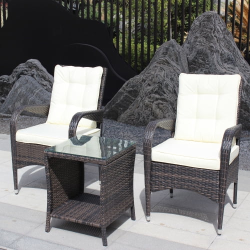 Beige Cushion Wicker Rattan 3 Piece Sectional Sofa A382
