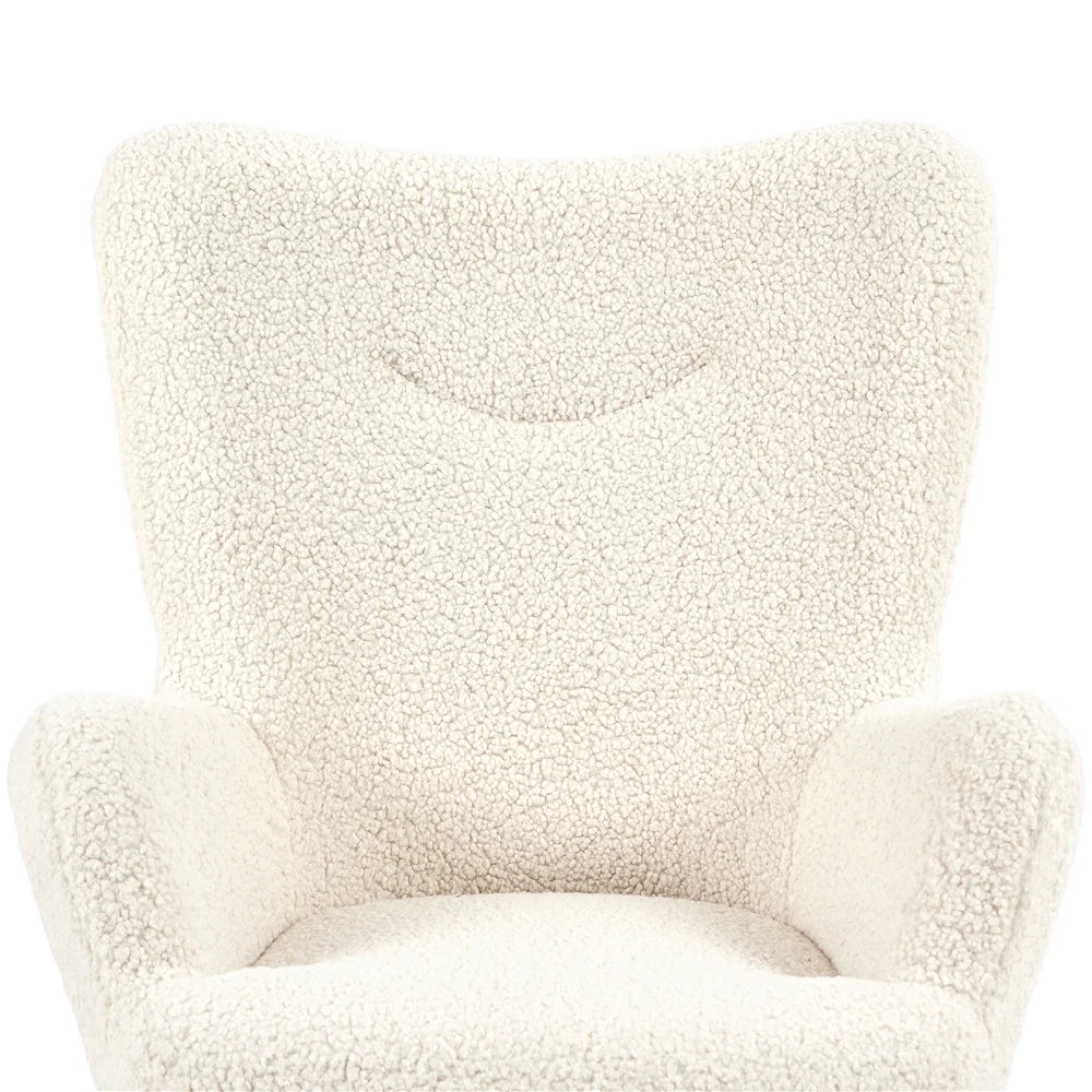 Ivory Boucle Accent Chair and Ottoman Set with Golden Metal Legs Q43611