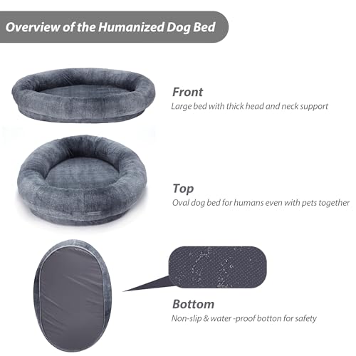 Large Human Dog Bed 72"x48"x10" Black with Washable Fur Cover W33939