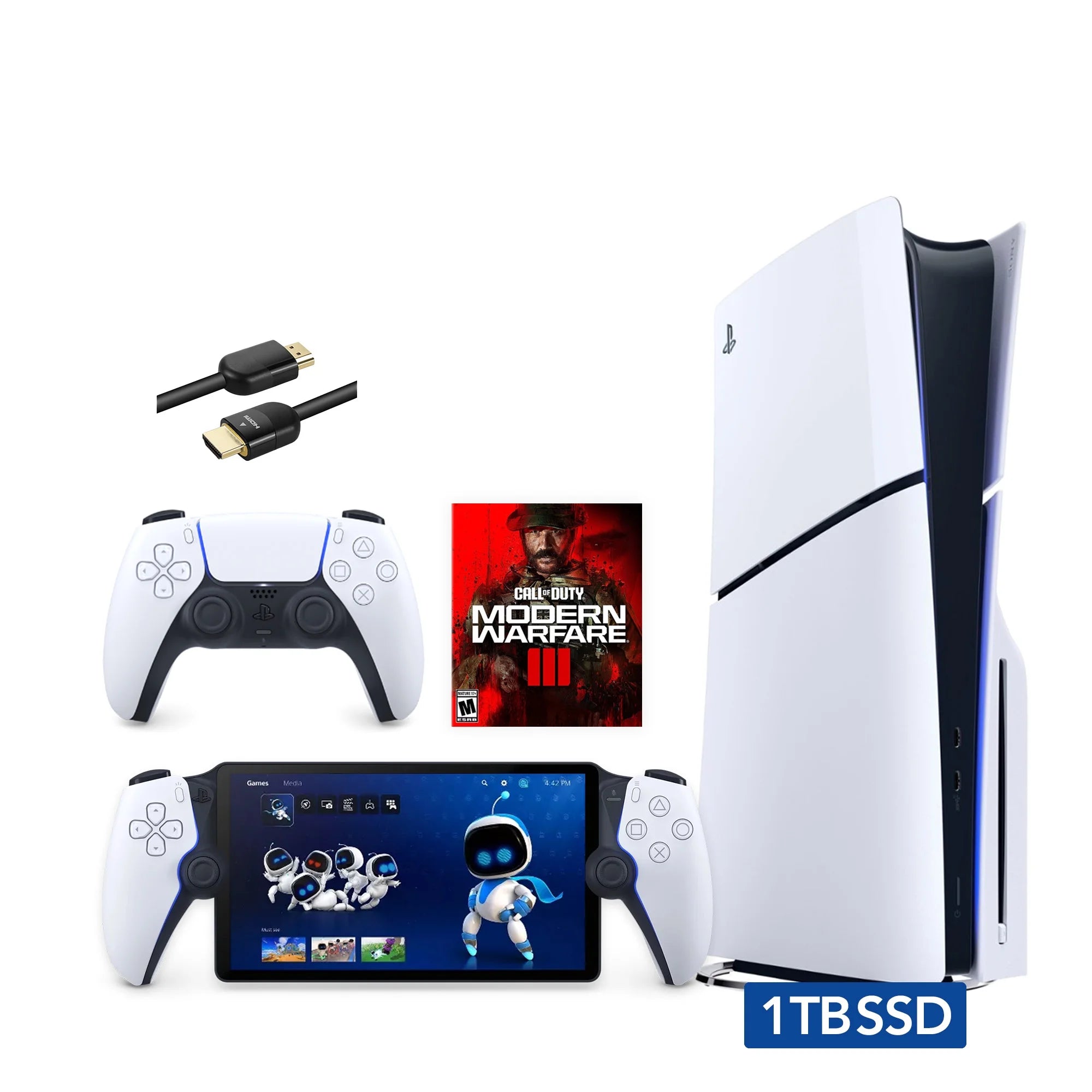 PlayStation 5 Slim Disc Edition Call of Duty Modern Warfare III Bundle with Portal Remote Player and Mytrix 8K HDMI Ultra High Speed Cable - PS5 1TB PCIe SSD Gaming Console F788417