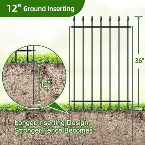 Black Metal Garden Fence 24 in H x 10 ft L 5 Panels + 6 Stakes A151