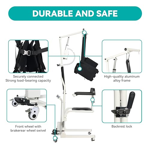 Electric Transfer Chair Patient Lift 180° Split Seat 330 lbs Load-Bearing White Black A9868