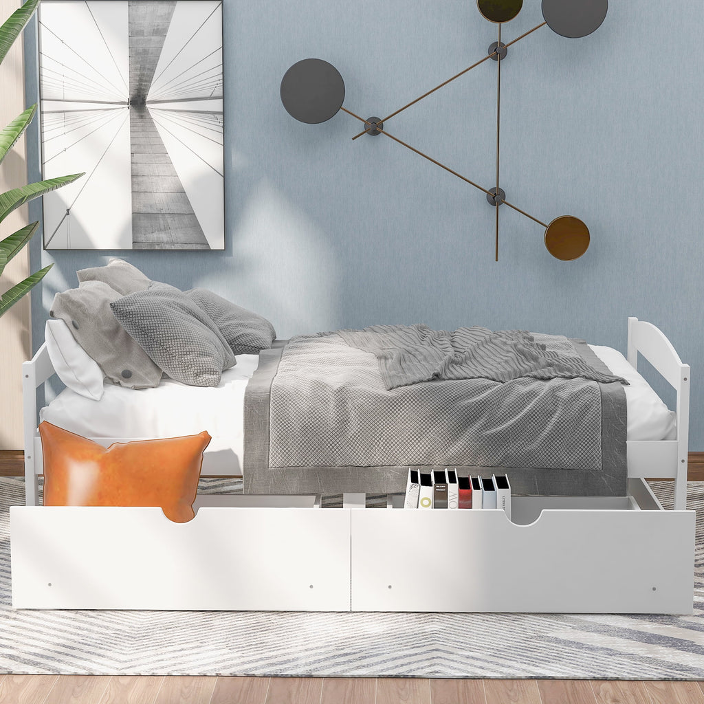 White Double Platform Bed with Two Drawers Q8803