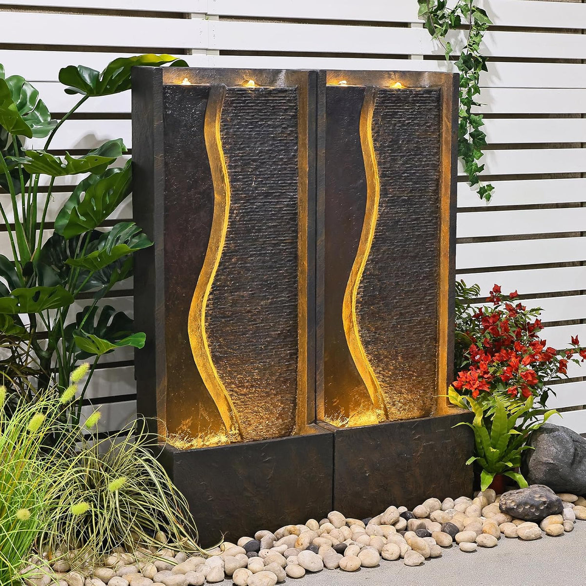 4.1ft Outdoor Water Fountain with LED Lights, Rusty Dark Gray R2364