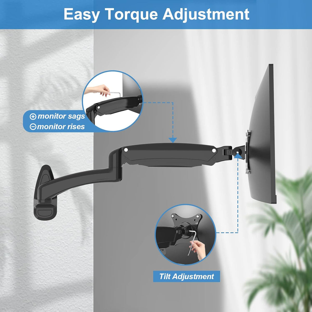 Single Wall Monitor Mount, Full Range Motion Wall Mounted Monitor Arm, Fully Adjustable PC Computer Wall Mount with Extendable Arm Fits up to 27" 13.2lbs Screens Max VESA Size 100x100mm Pack of 2 Y5075