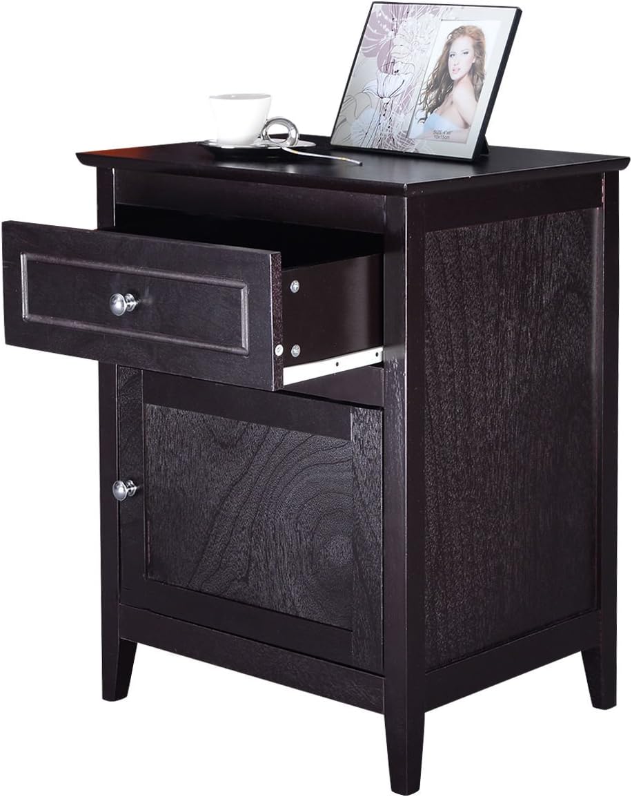 Espresso Wood End Table with Drawer, Pack of 2 T95133