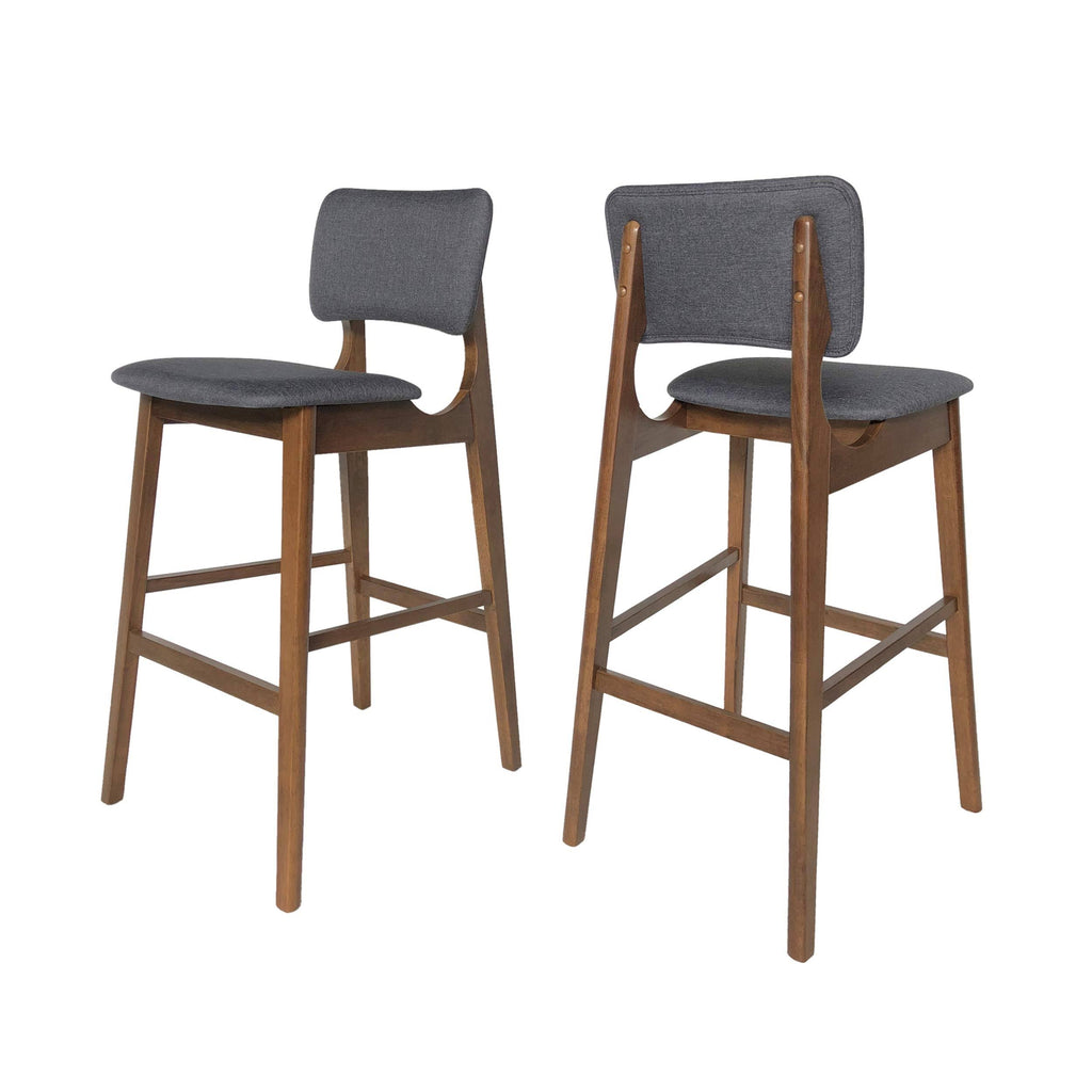 Wooden Bar Chair with Fabric Seats (Set of 2), Charcoal and Walnut Finish R612