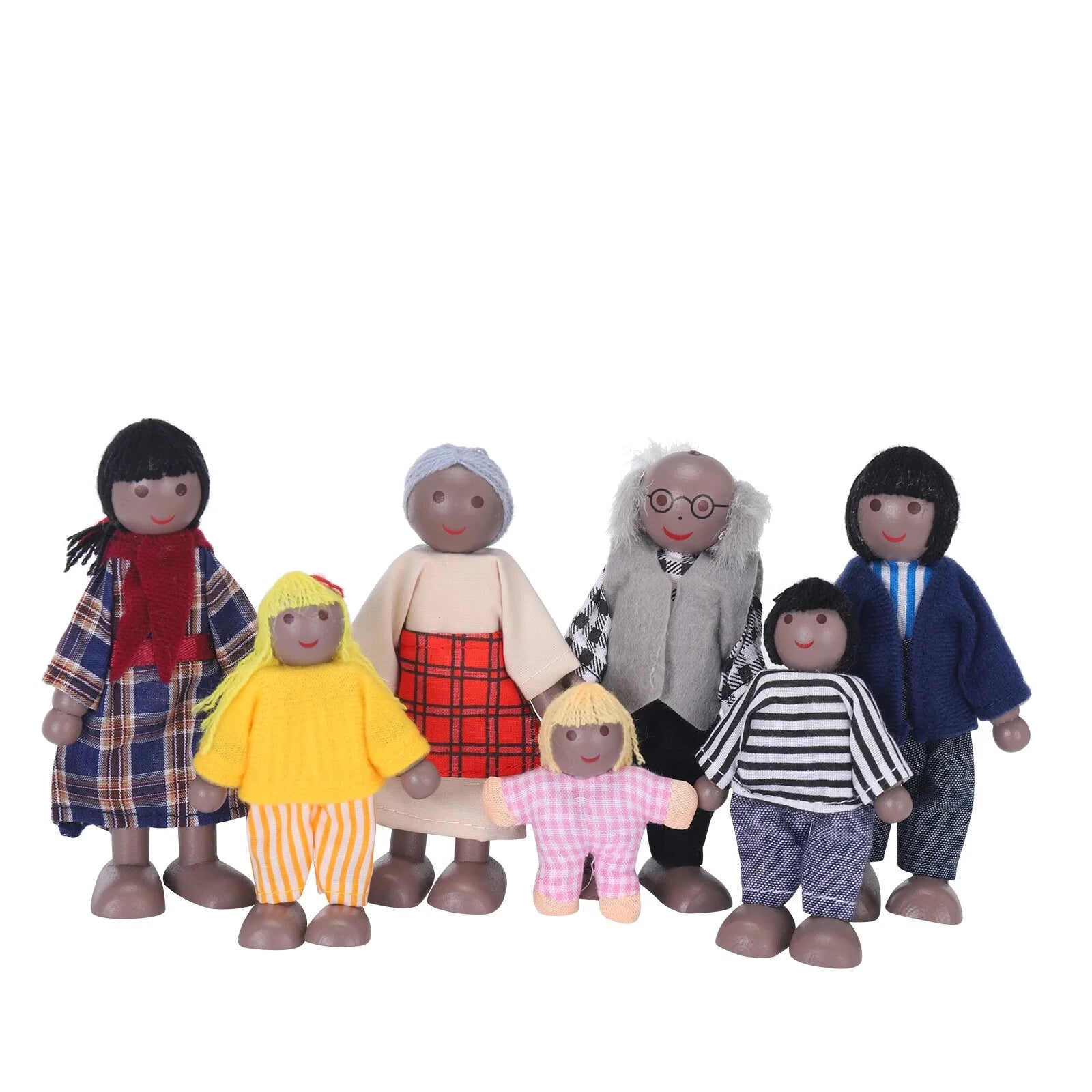 African Wooden Dolls Family Playset Set Of 7 J548589