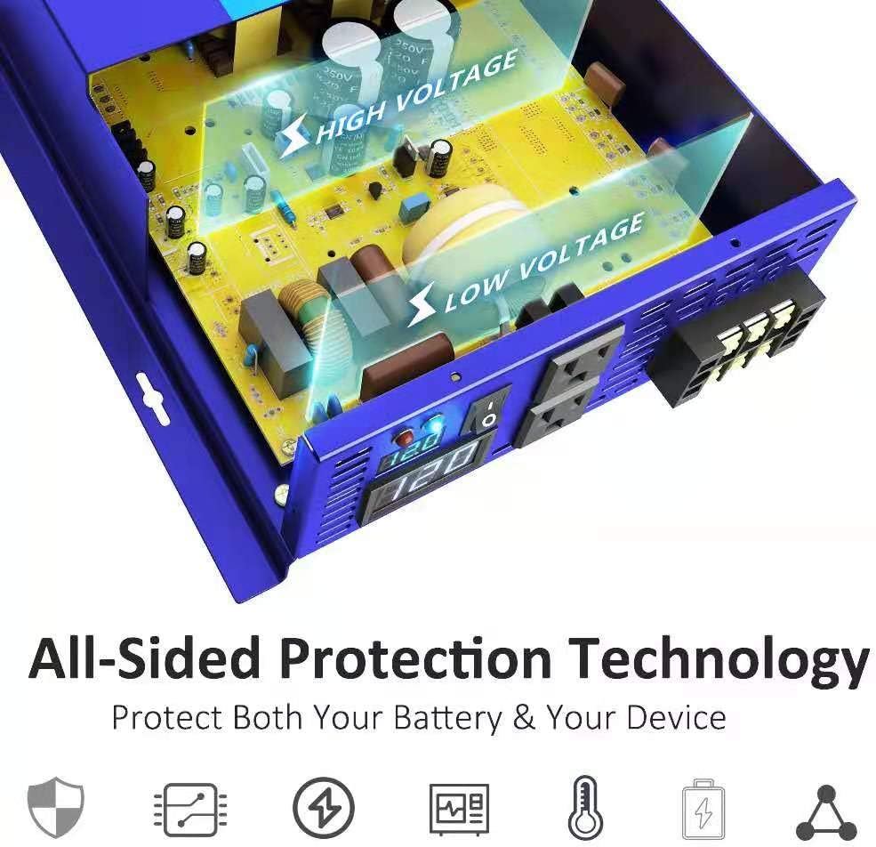 Pure Sine Wave Inverter 3500W 48V to 110V 120V AC with LED Display 2 AC Outlets Y6662