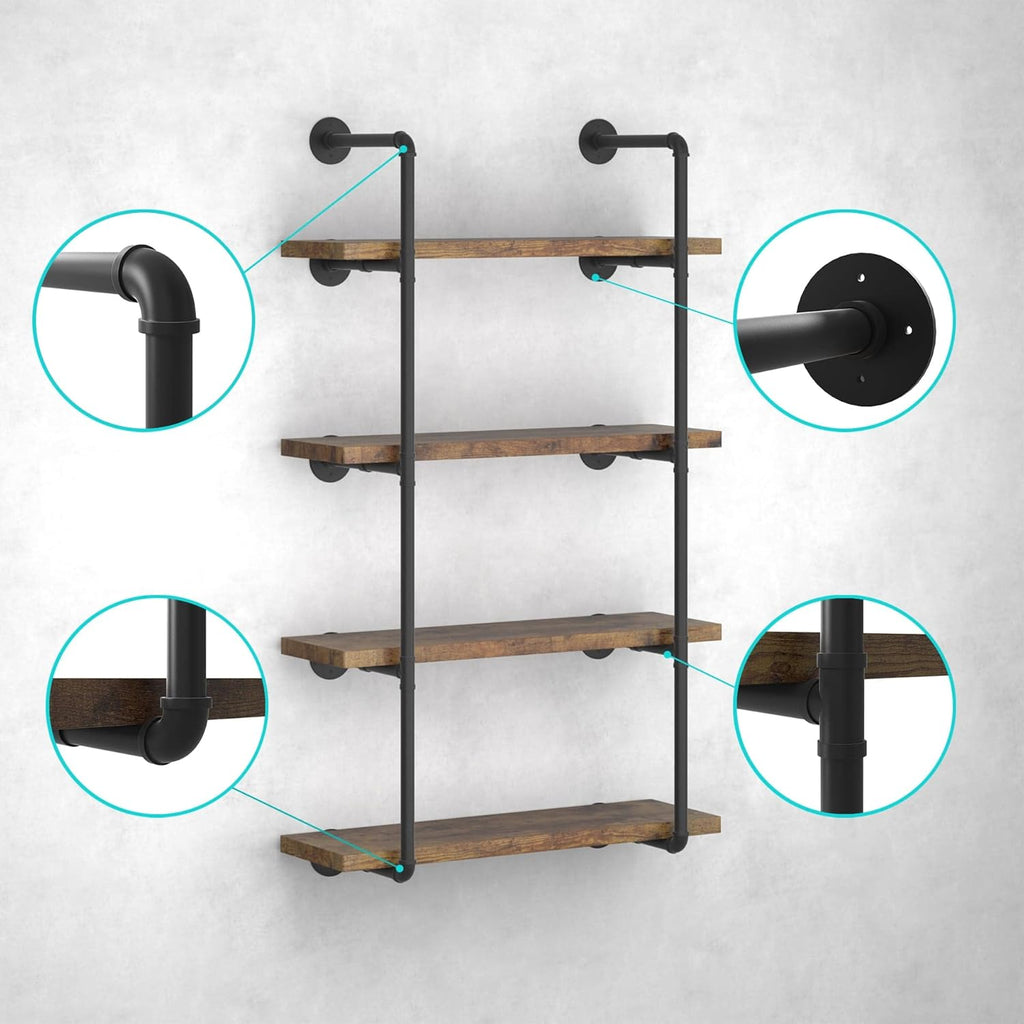 Industrial Wall Mount Iron Pipe Shelf Black 3 Tier X2 Z13265