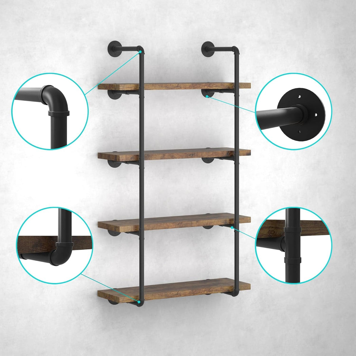 Industrial Wall Mount Iron Pipe Shelf Black 3 Tier X2 Z13265