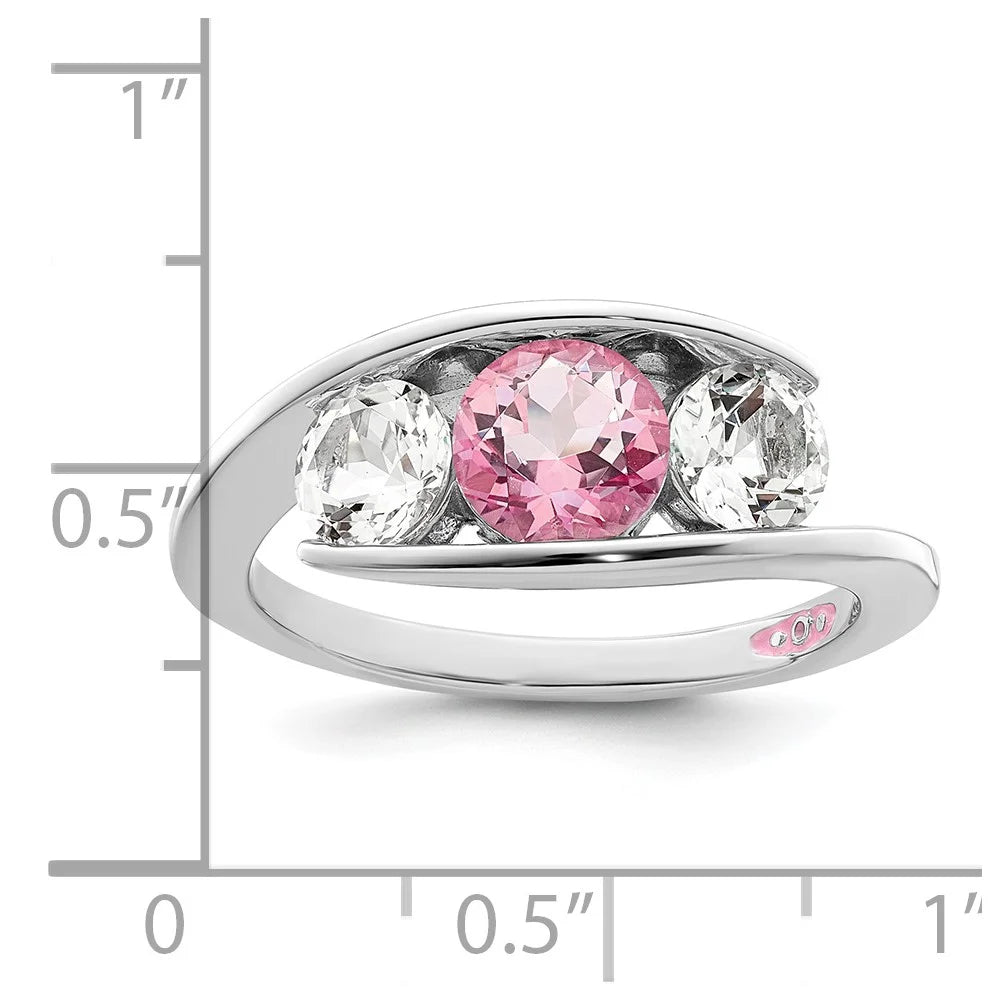 Sterling Silver Rhodium-plated White and Pink Swarovski Topaz Journey Ring E59050