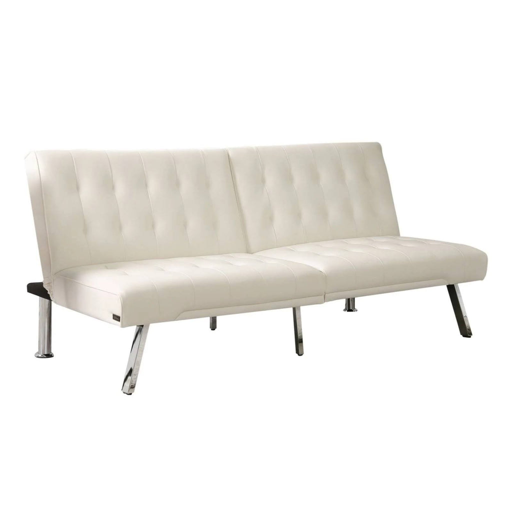 Faux Leather Convertible Sofa in Ivory A894620