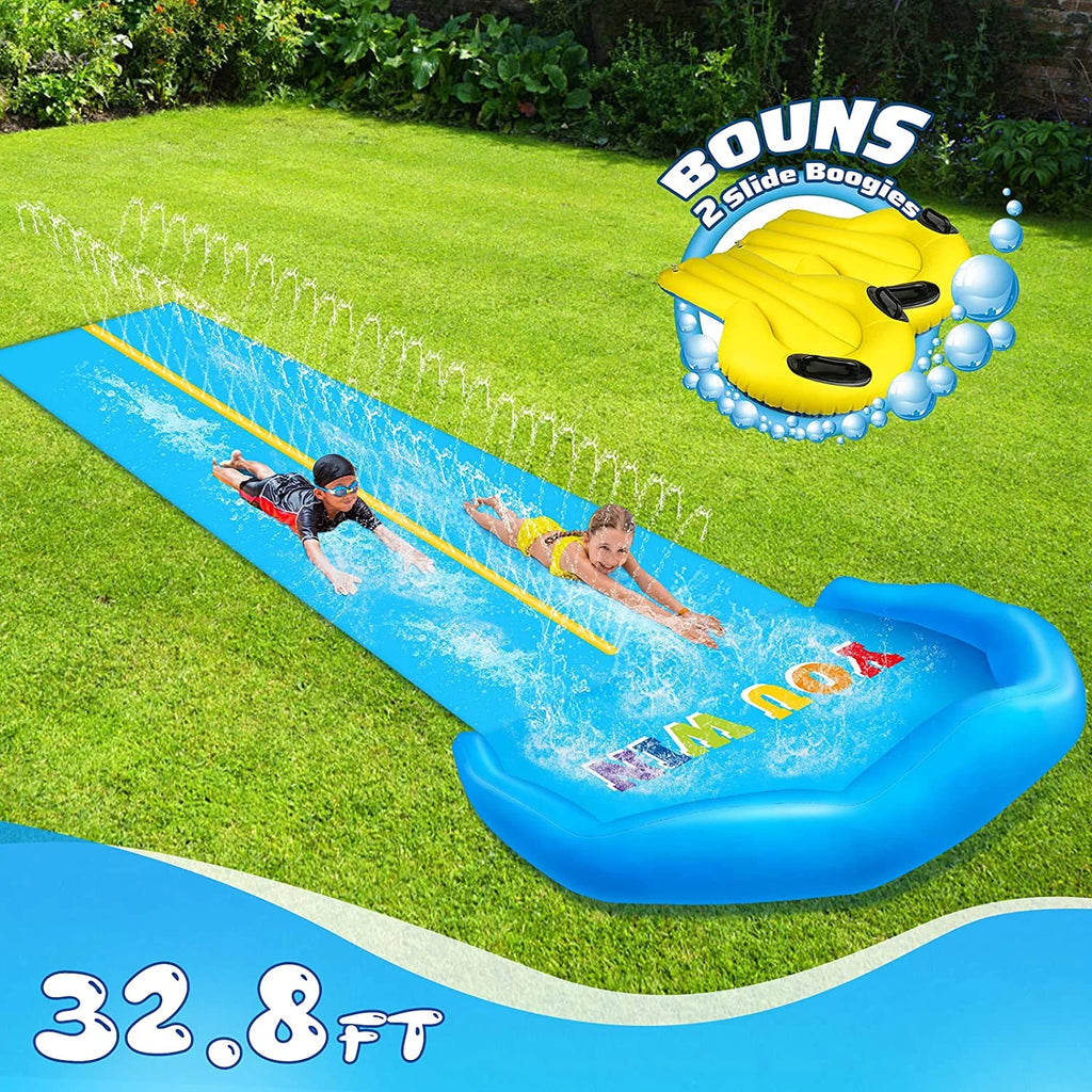 32.8ft x 83in Inflatable Water Slide with 2 Racing Lanes and 2 Body Boards E8683