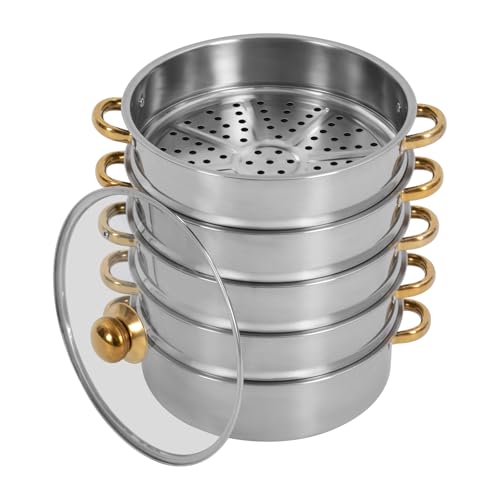 5 Tier Stainless Steel Steamer Pot with Glass Lid (28CM) K225