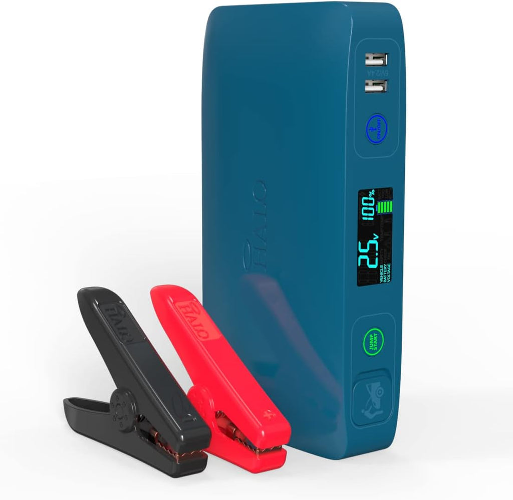 Portable Phone Laptop Charger Car Jump Starter with Outlet, LCD Display, Flood Light and Car Charger A12595