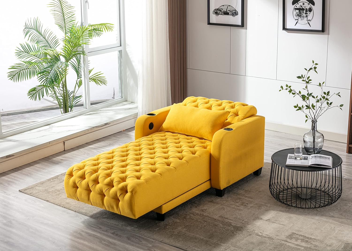 Yellow Button Tufted Single Sofa Bed with Pillow A289