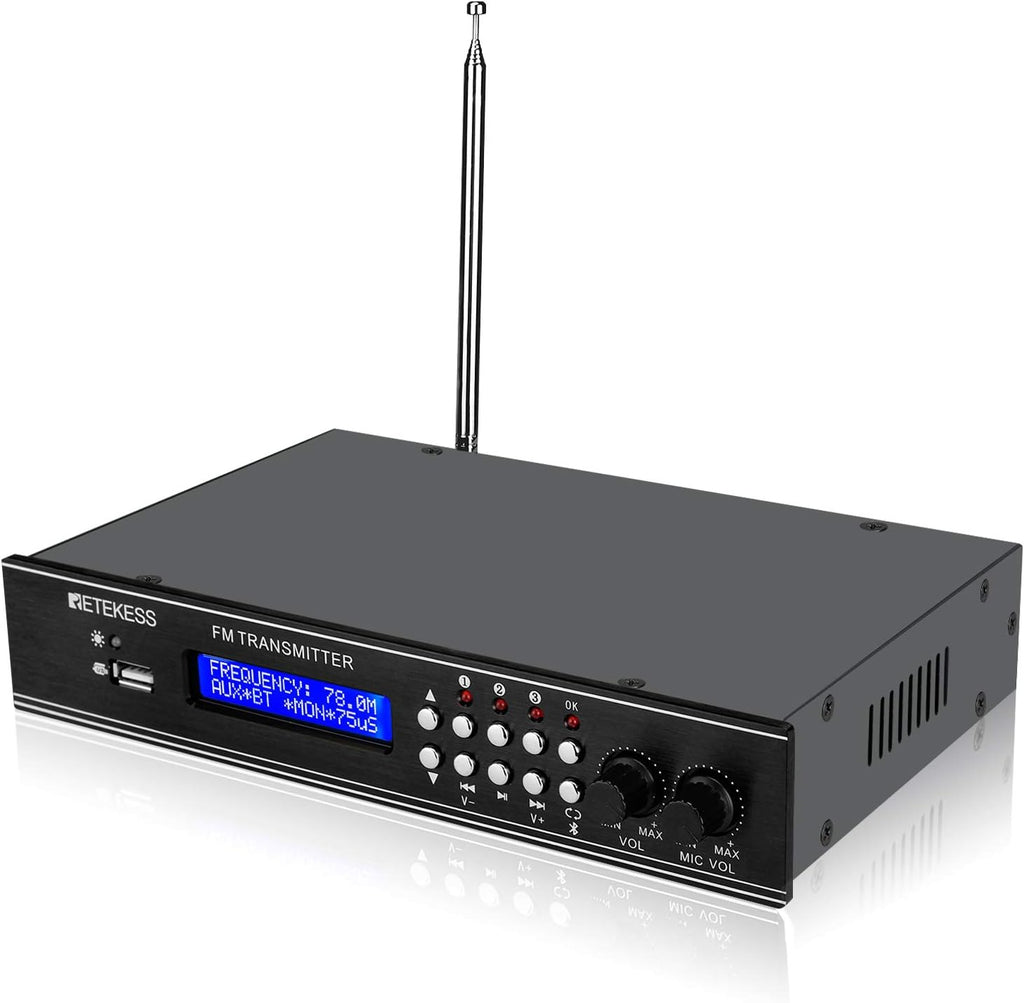 FM Transmitter with Dual Mic, 3 Preset Stations, USB Drive and RCA Inputs C544902