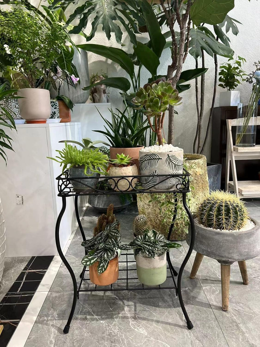 18.7'' Tall Rectangular Metal Plant Stand Black Q7464