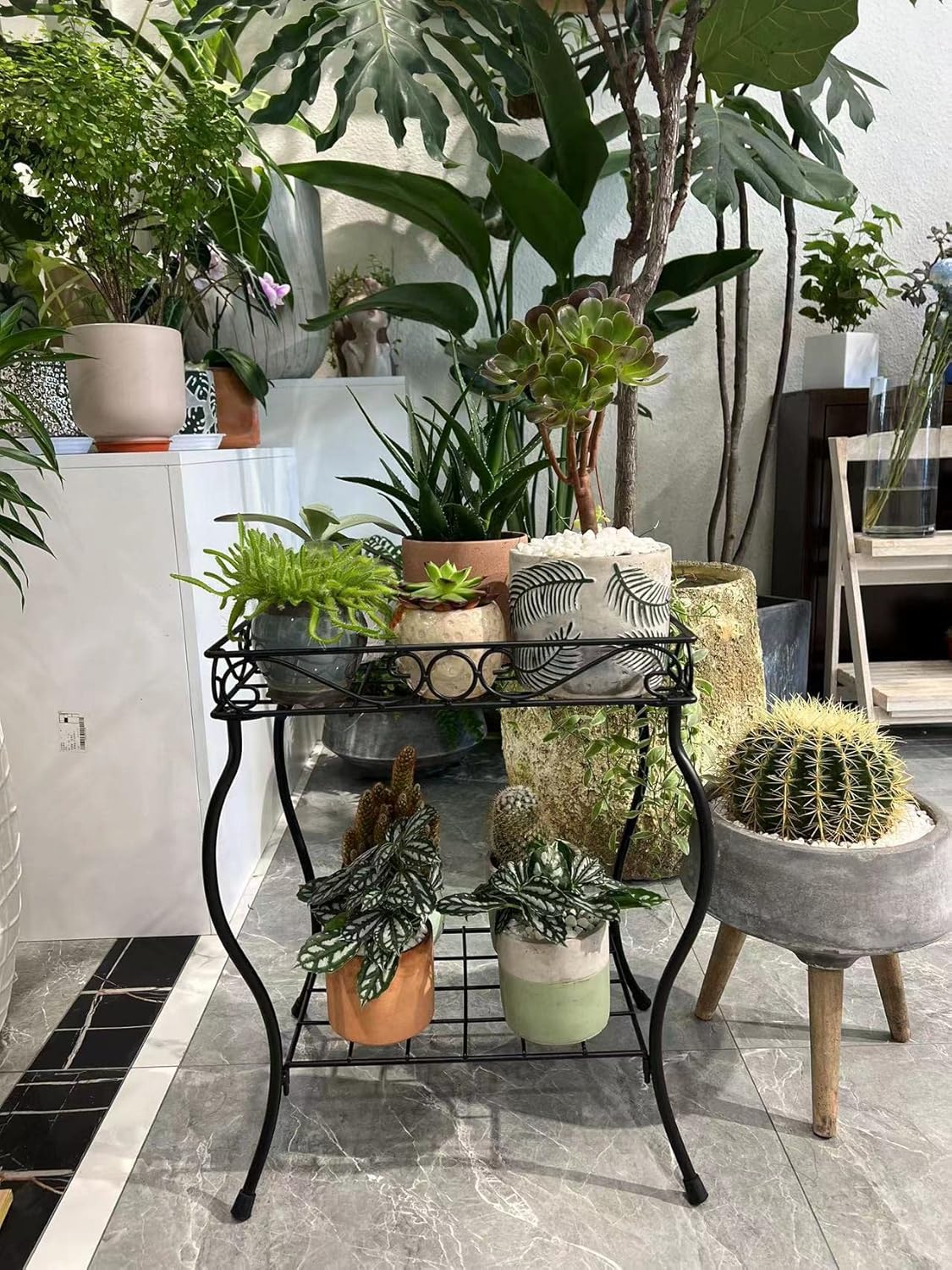 18.7'' Tall Rectangular Metal Plant Stand Black Q7464