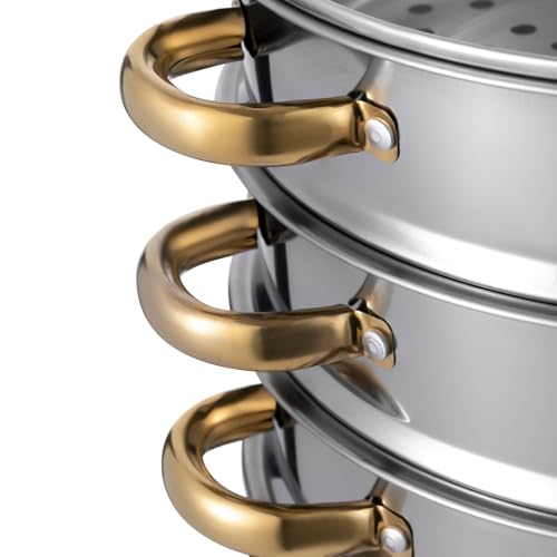 5 Tier Stainless Steel Steamer Pot with Glass Lid (28CM) K225