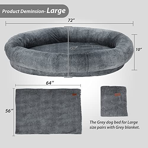 Large Human Dog Bed 72"x48"x10" Black with Washable Fur Cover W33939