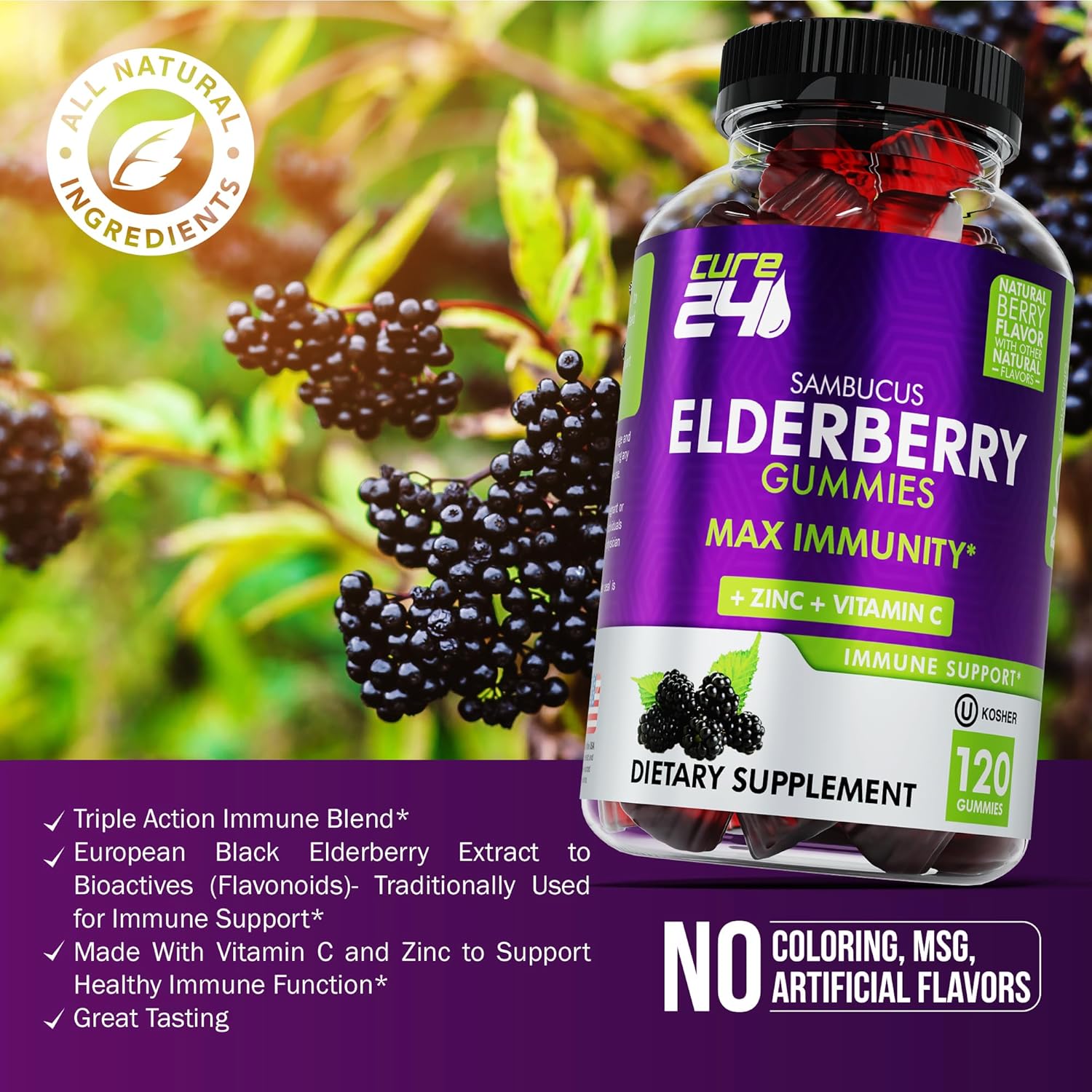 Elderberry Gummies with Vitamin C and Zinc 120 Count J8195