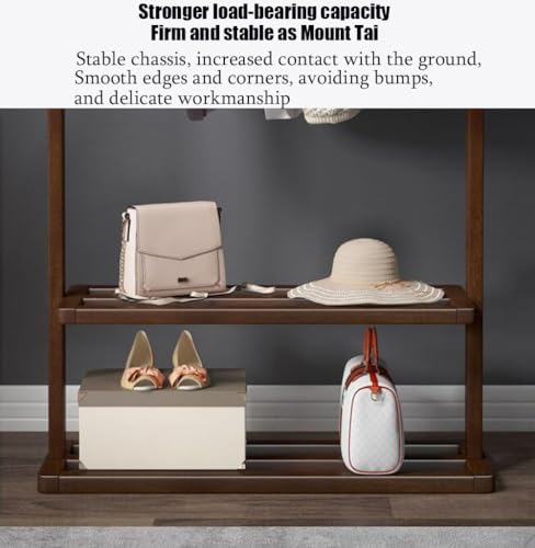 Solid Wood Coat Stand with Storage Shelves I7236