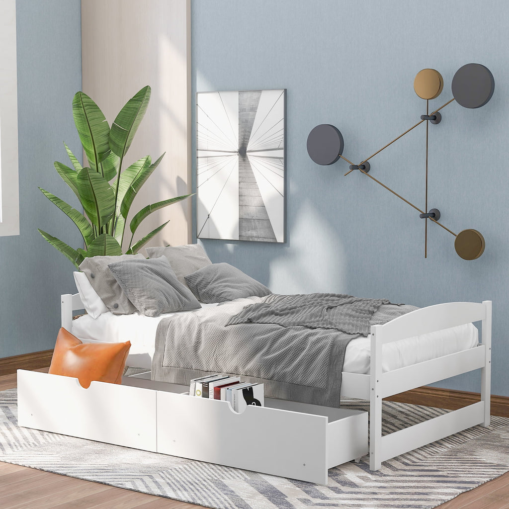 White Double Platform Bed with Two Drawers Q8803