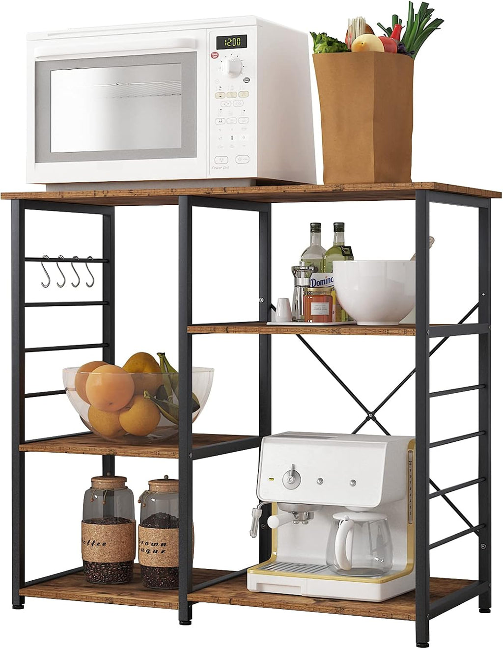 Rustic Brown Kitchen Baker's Rack Storage Cart Workstation Shelf Coffee Cart A3432