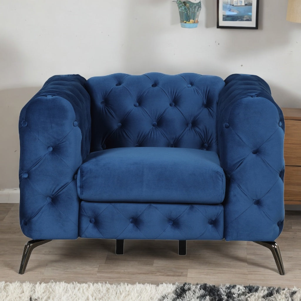 Blue Velvet Button Tufted Accent Sofa Chair J114