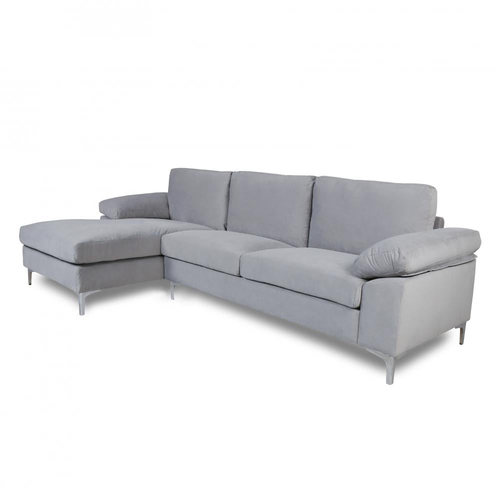Grey Velvet Sectional Sofa with Metal Legs P9193