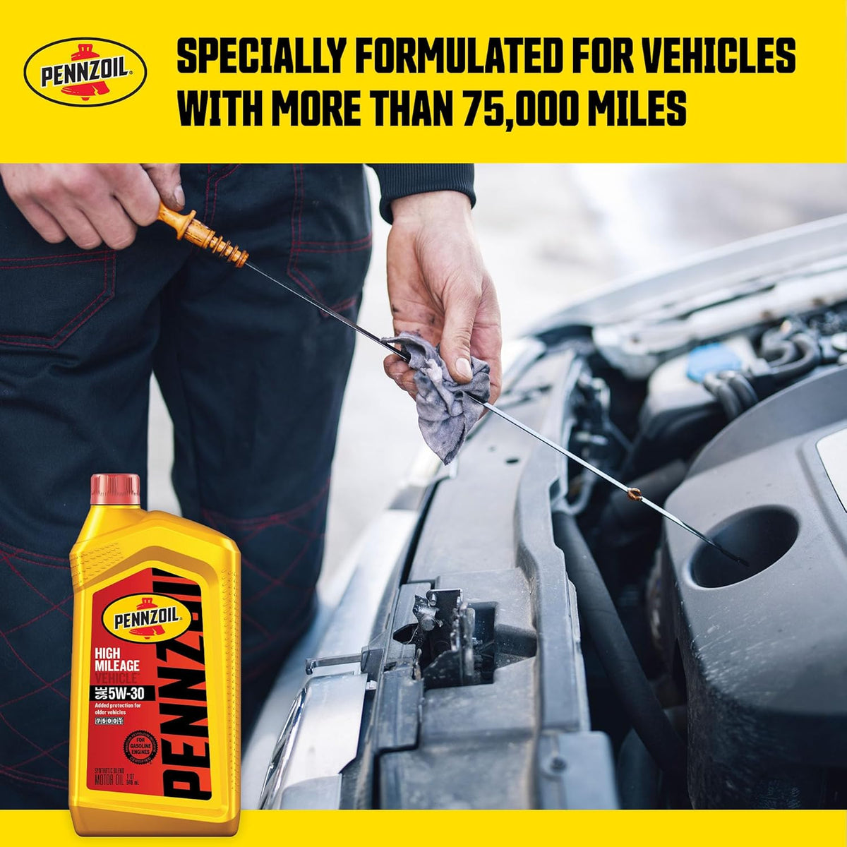 High Mileage Synthetic Blend 5W-30 Motor Oil (1-Quart, Pack of 2) I7316