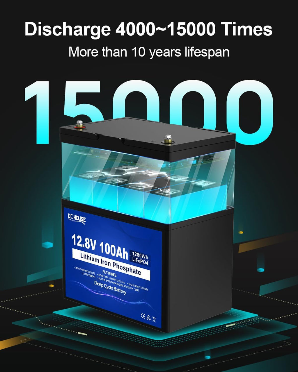 12V 100AH LiFePO4 Lithium Battery with 100A BMS I146