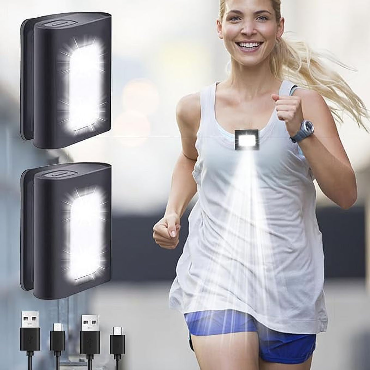 2Pack USB Rechargeable LED Clip on Running Light W50758