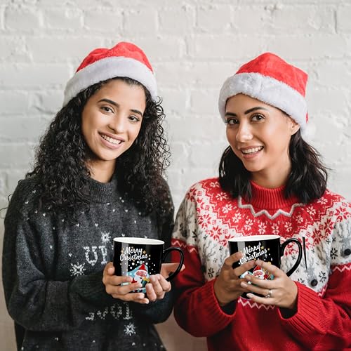Set of 6 17 Oz Ceramic Black Christmas Coffee Mugs F5747