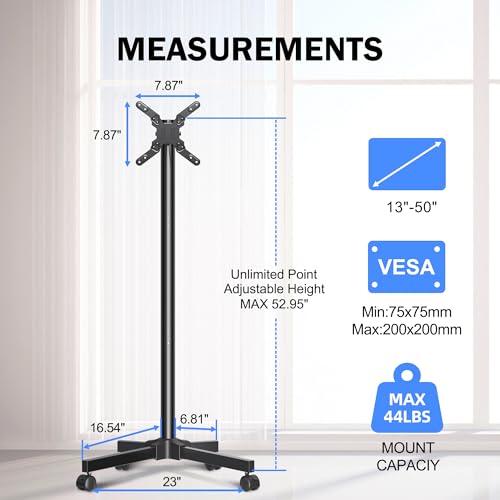Mobile TV Carts Rotating Rolling TV Stand on Wheels for 13-50" Flat Curved TVs Height Adjustable 30° Tilt Floor TV Stand Portable Monitor Stand Holds up to 44lbs Max VESA 200x200mm N399507