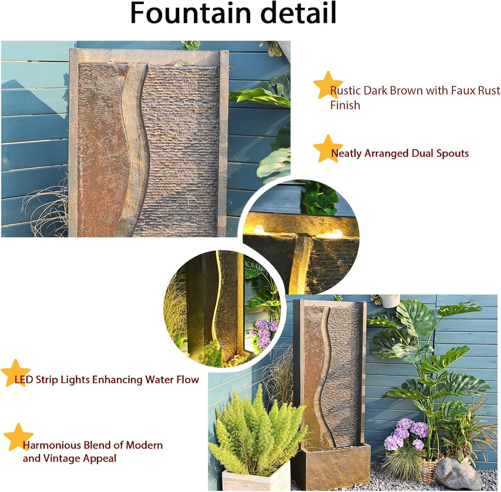 4.1ft Outdoor Water Fountain with LED Lights, Rusty Dark Gray R2364