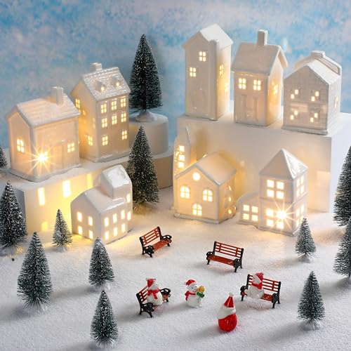 29 Pcs Ceramic Christmas Village Set with LED Houses R661