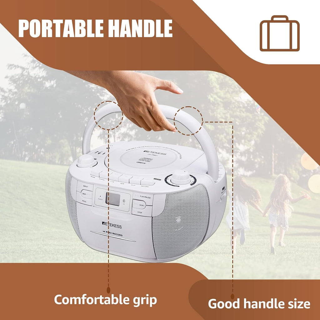 White Portable CD and Cassette Player Boombox with AM FM Radio C1810