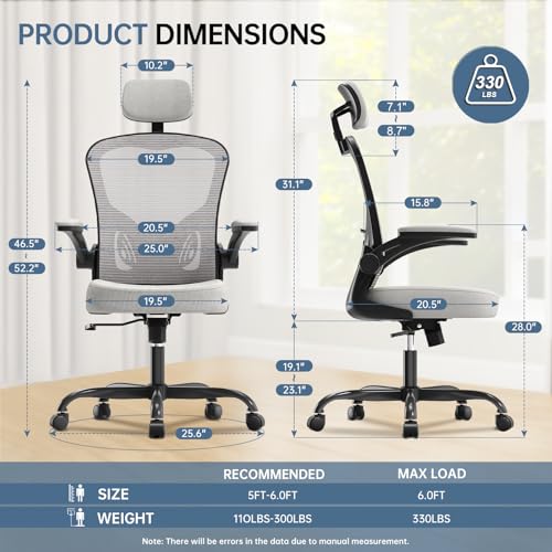 Black Ergonomic High Back Desk Chair with Flip-up Armrests K187783