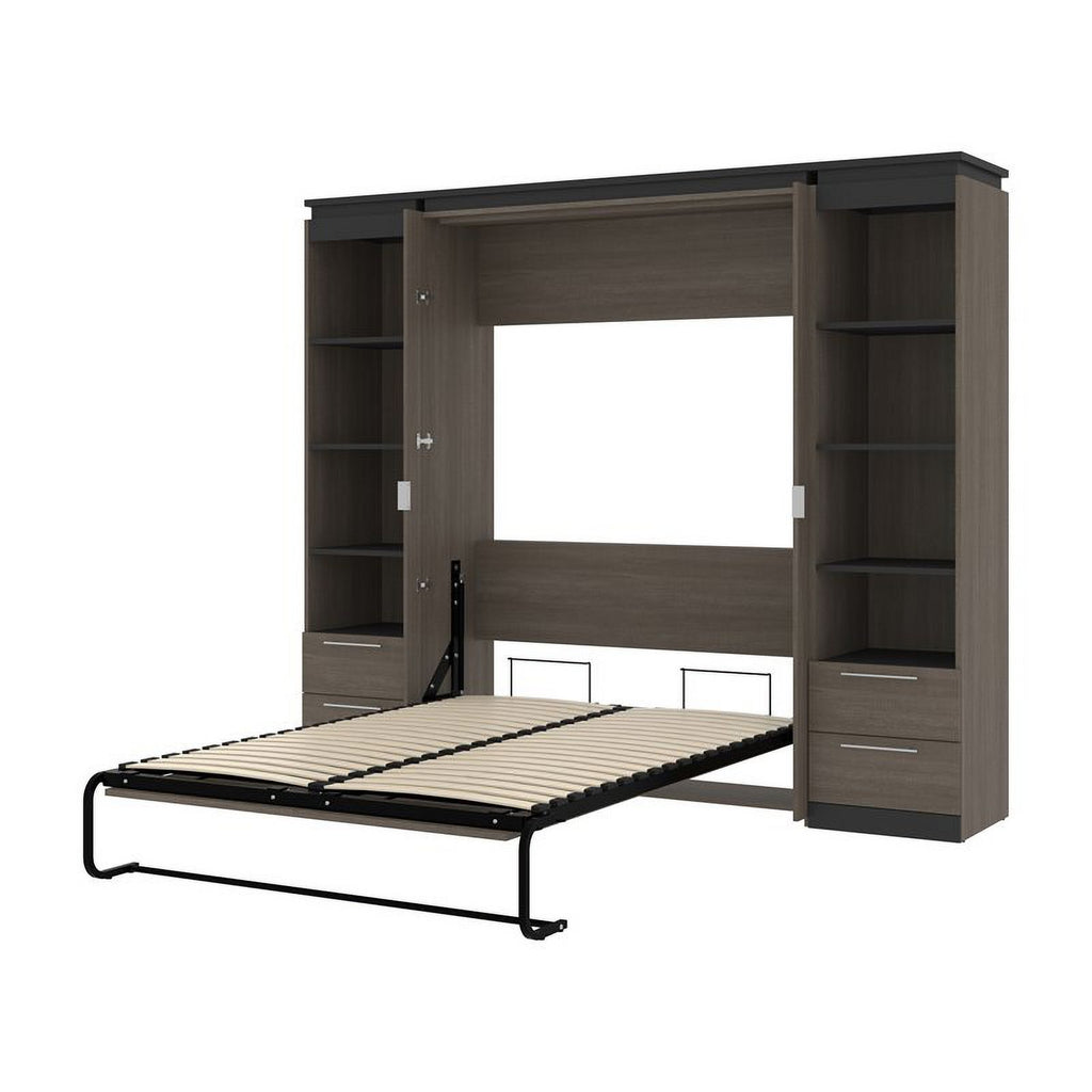 98" Full Murphy Bed and 2 Bookcases with Drawers in Bark Gray U115673
