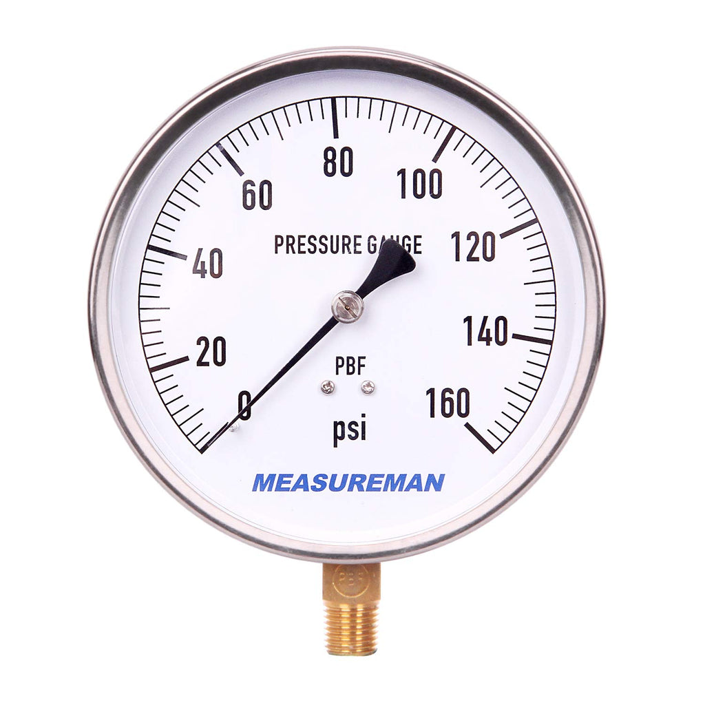 304 Stainless Steel Case Pressure Gauge, 0-200Psi, 4-1/2 Dial Size, Pack of 2 S869809