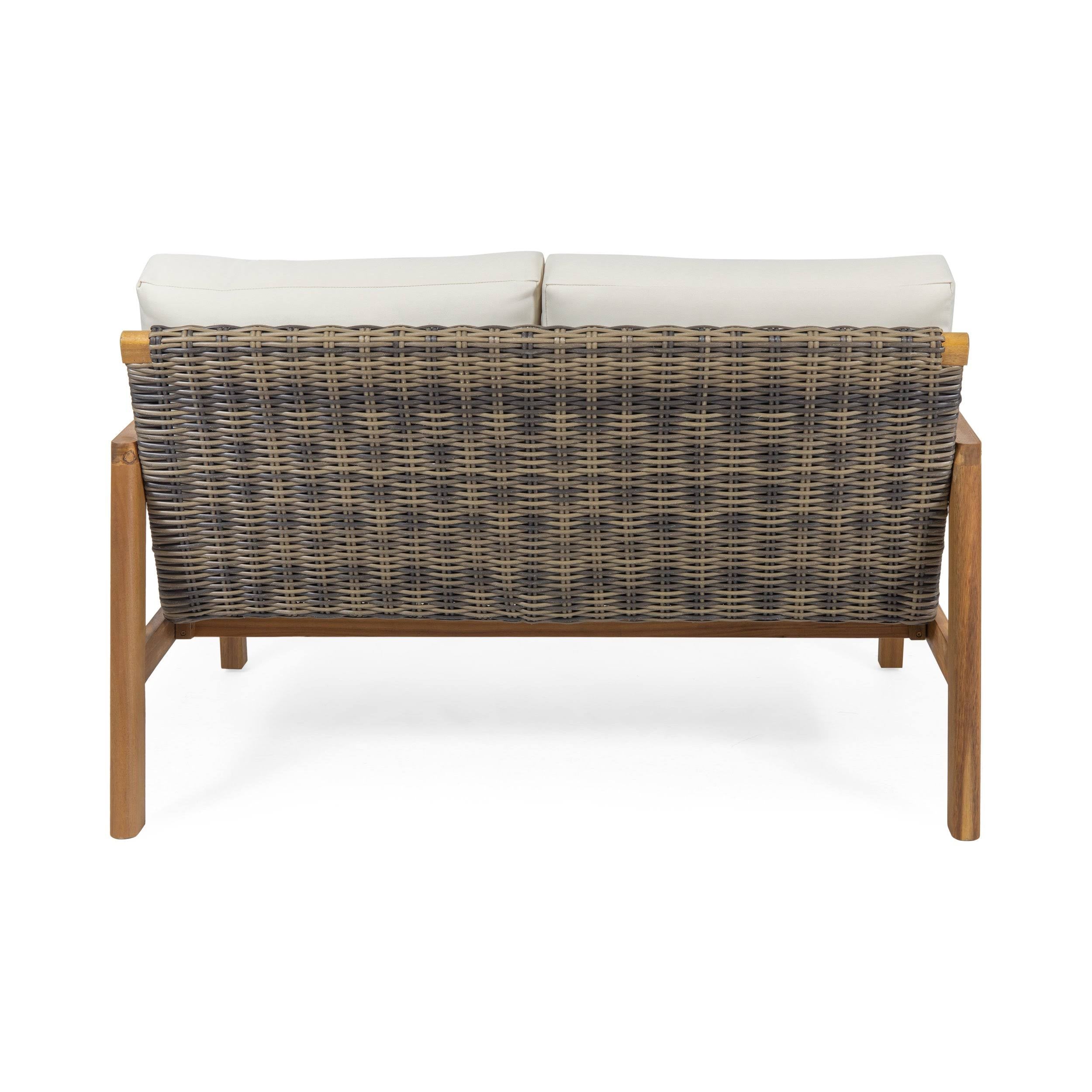Acacia Wood Loveseat with Wicker Accents O20359