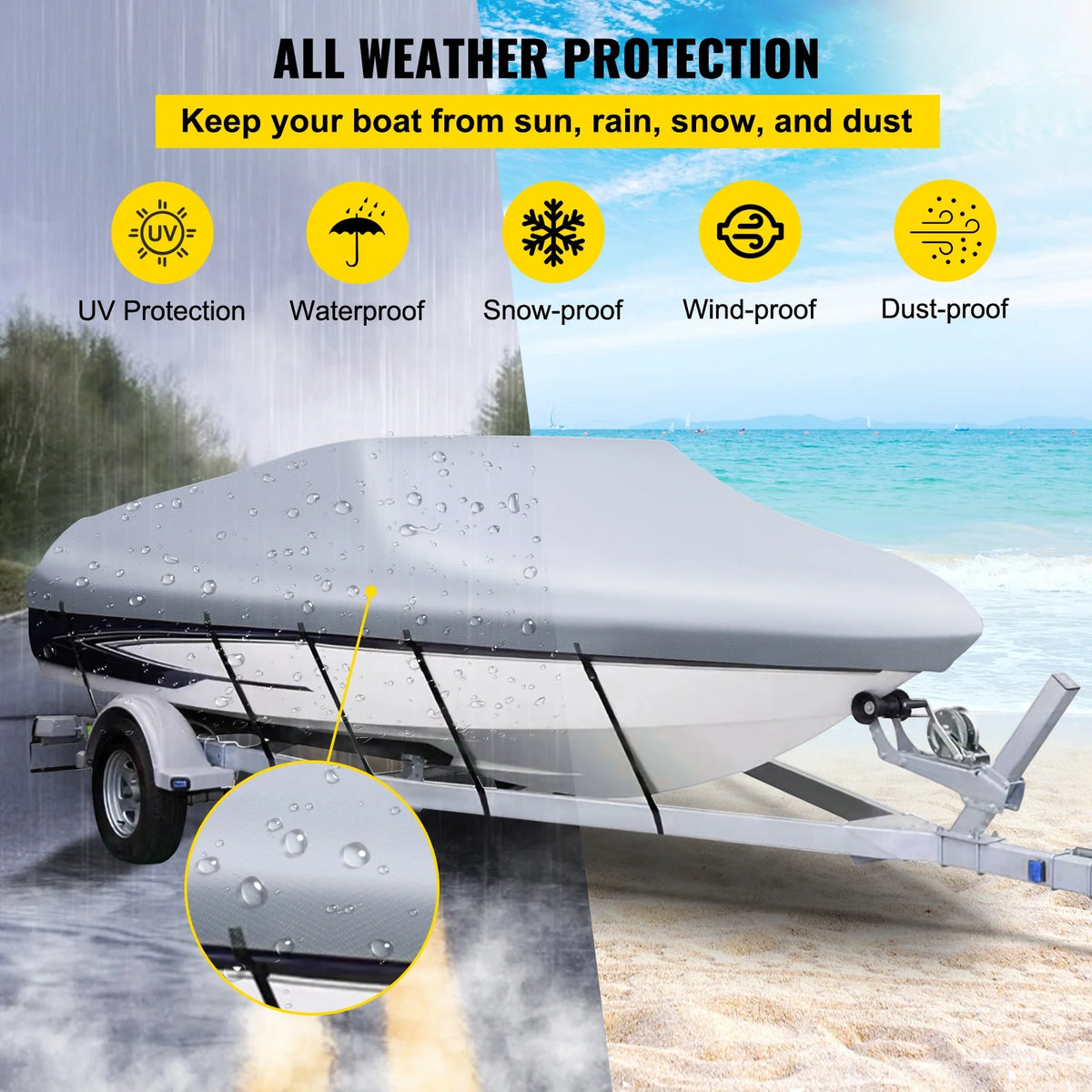 Heavy Duty 210D Marine Grade Polyester Waterproof Boat Cover F3576