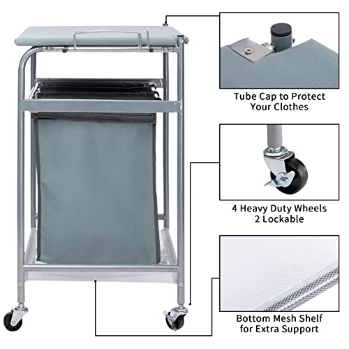 Blue Grey Rolling Laundry Sorter with Ironing Board and 3-Bag L3043