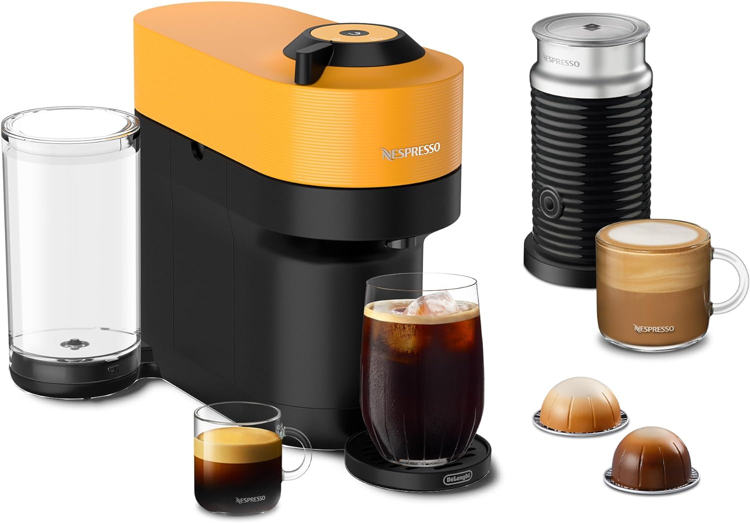 Mango Yellow Nespresso Machine with Aeroccino T96736